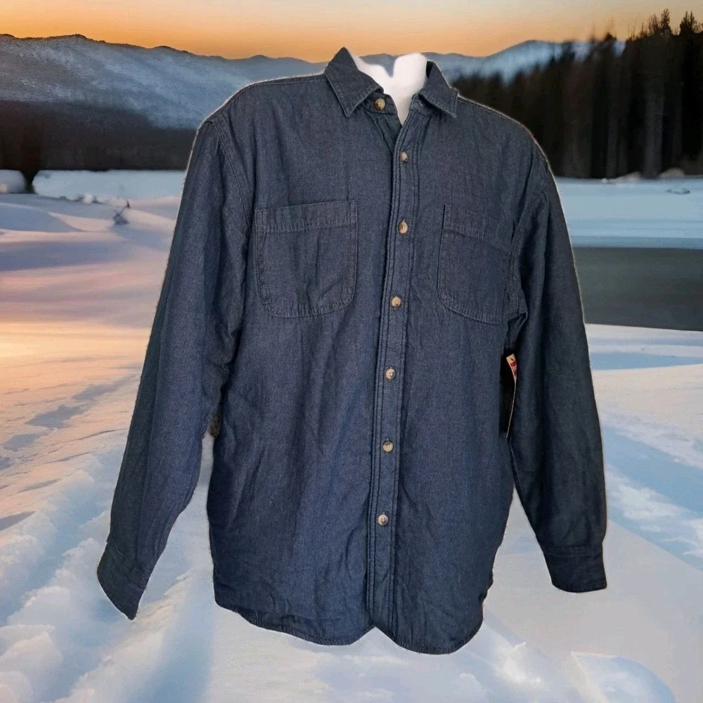 Wrangler Denim Chambray Shacket M Blue Sherpa Lined Button Front‎ Pockets NWT